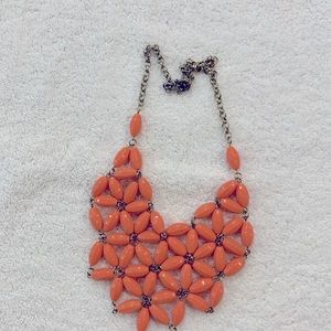 J Crew coral beaded bib necklace
